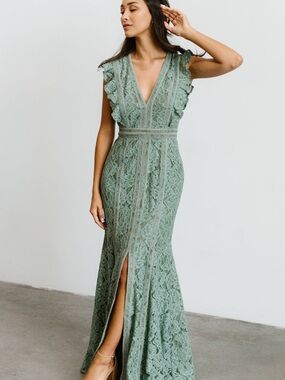 Baltic Born Sage Green Lace V-Neck Maxi Dress